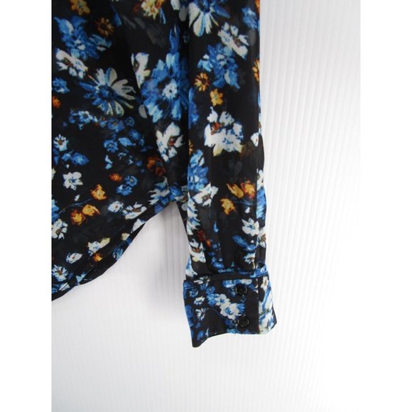 Philosophy Blouse Small Blue Button Down Floral Preppy Career - Picture 3 of 10
